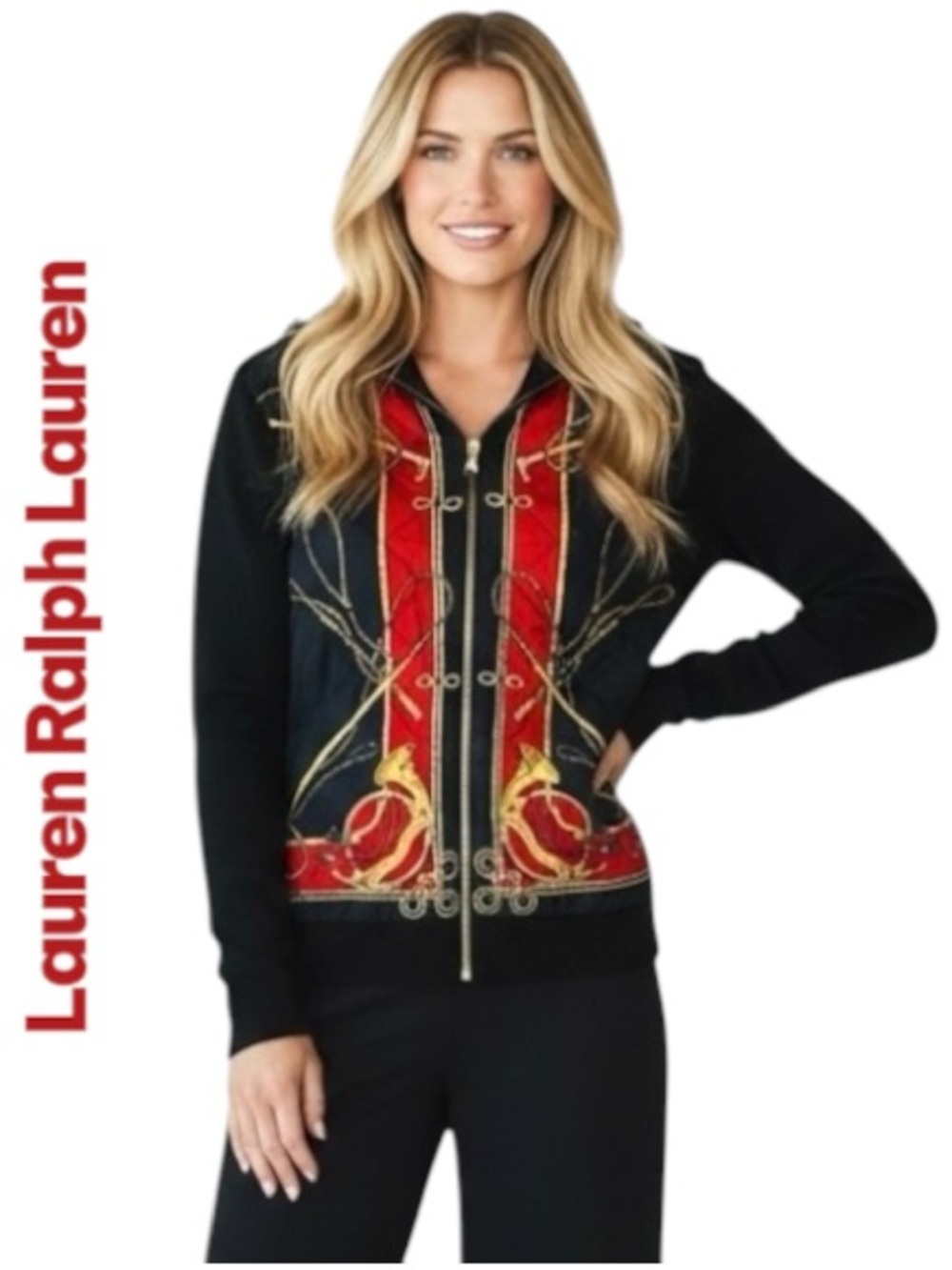 90s Vtg Lauren Ralph Lauren Cardigan Silk Wool Equestrian Sweater Jacket Sz L